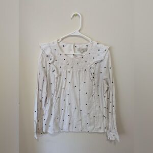 LOFT White Heart Button Up Blouse